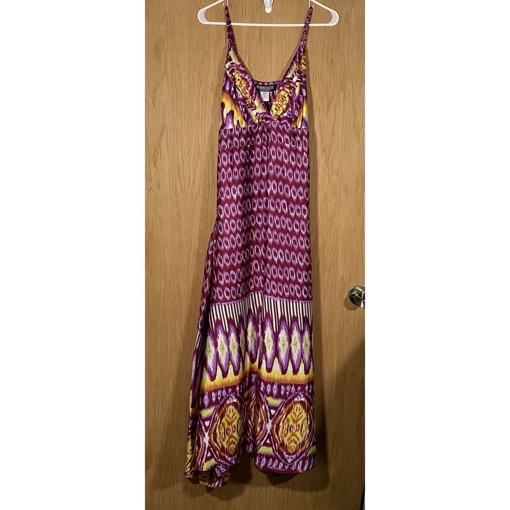 Pyramid Collection Colorful Maxi Dress Boho Handkerchief Hem Resort Women's M